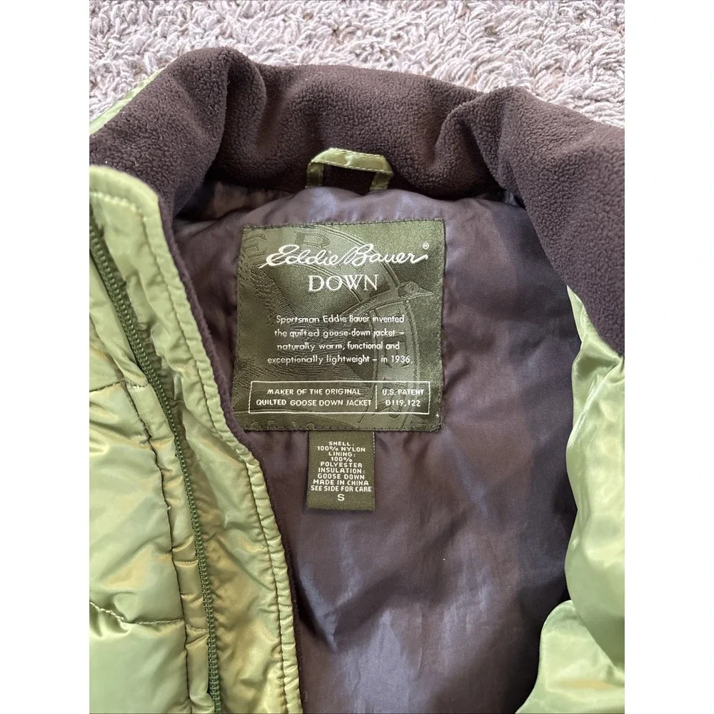 Womens Eddie Bauer Quilted Goose Down Puffer Vest‎ Sz S Green Nylon Shell Small